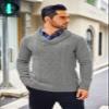 COOFANDY Men's Shawl Collar Sweaters V-Neck Cotton Relaxed Fit Cable Pullover (Light Grey, Medium) view 2