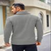 COOFANDY Men's Shawl Collar Sweaters V-Neck Cotton Relaxed Fit Cable Pullover (Light Grey, Medium) view 3