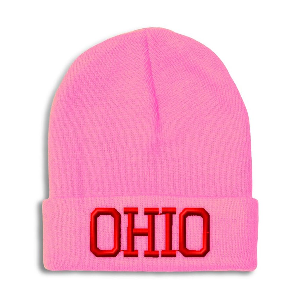 Beanies for Men Ohio State USA America B Embroidery Skull Cap Winter Hats for Women Acrylic One Size Soft Pink Design Only