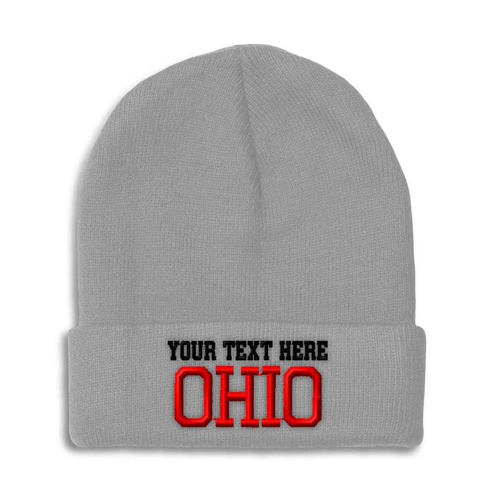 Custom Beanies for Men Ohio State USA America B Embroidery Skull Cap Winter Hats for Women Acrylic One Size Light Grey Personalized Text Here