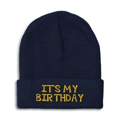 Speedy Pros Beanies for Men It's My Birthday Gold Embroidery Skull Cap Winter Hats for Women Acrylic One Size Navy Design Only