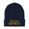 Speedy Pros Beanies for Men It's My Birthday Gold Embroidery Skull Cap Winter Hats for Women Acrylic One Size Navy Design Only view 1