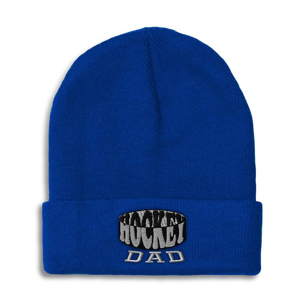 Speedy Pros Beanies for Men Hockey Dad C Embroidery Humor Team Winter Hats for Women Acrylic Skull Cap 1 Size Royal Blue Design Only