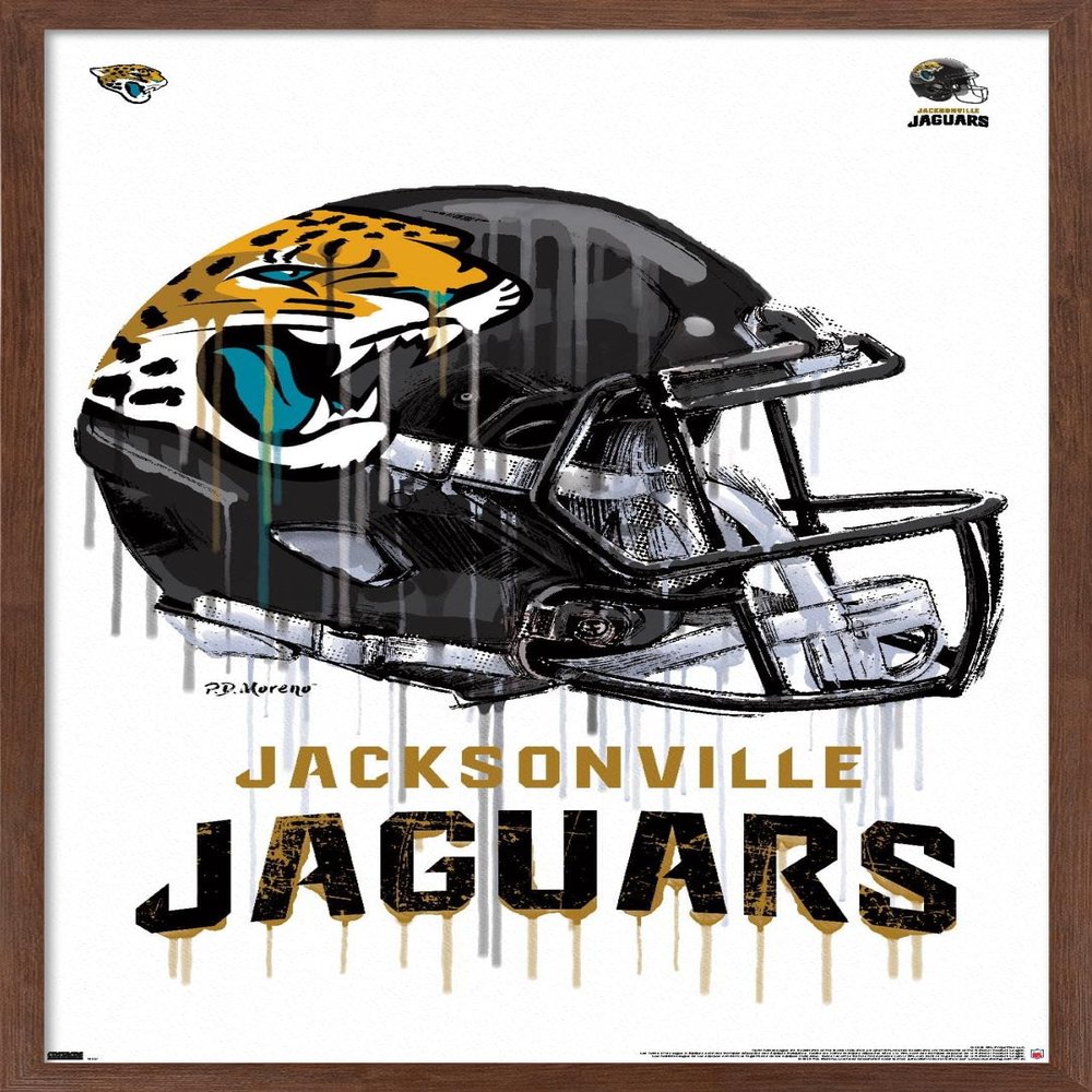 Trends International NFL Jacksonville Jaguars - Drip Helmet 20 Wall Poster, 22.375" x 34", Mahogany Framed Version