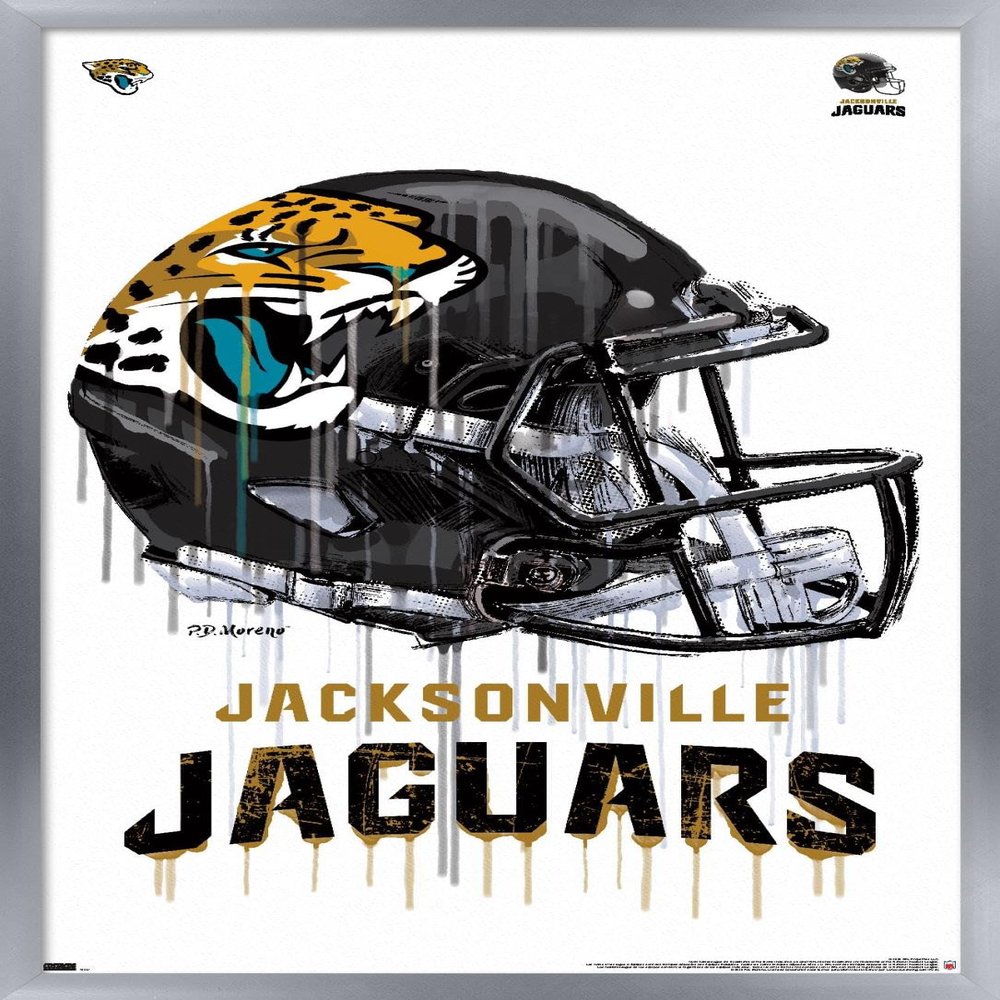 Trends International NFL Jacksonville Jaguars - Drip Helmet 20 Wall Poster, 22.375" x 34", Silver Framed Version