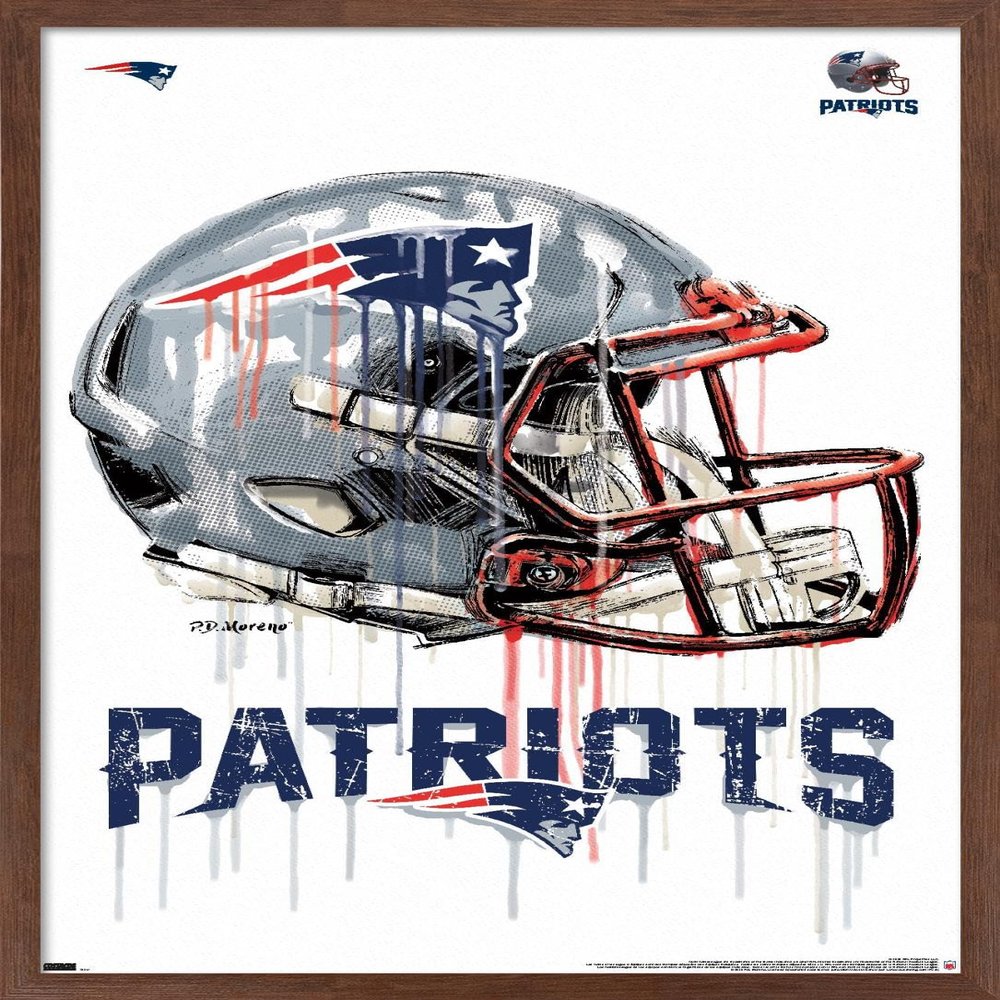 Trends International NFL New England Patriots - Drip Helmet 20 Wall Poster, 22.375" x 34", Mahogany Framed Version
