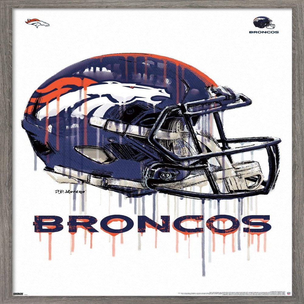 NFL Denver Broncos - Drip Helmet 20 Wall Poster, 34L x 22.4W, Barnwood Framed Version