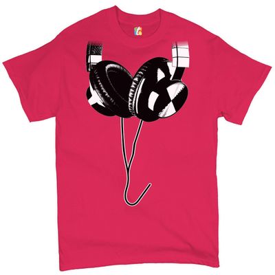 Huge Hanging Headphones T-Shirt DJ Music Tee Shirt Hot Pink X-Large