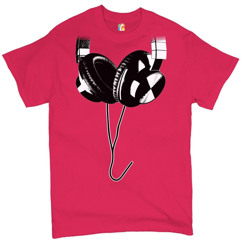 Huge Hanging Headphones T-Shirt DJ Music Tee Shirt Hot Pink X-Large