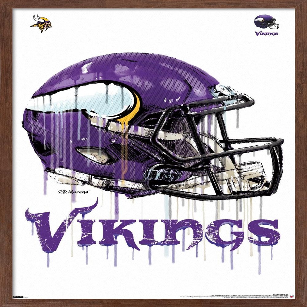 Trends International NFL Minnesota Vikings - Drip Helmet 20 Wall Poster, 14.725" x 22.375", Mahogany Framed Version