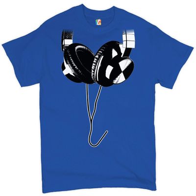Huge Hanging Headphones T-Shirt DJ Music Tee Shirt Royal Blue Small