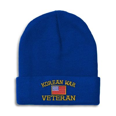 Speedy Pros Beanies for Men American Veteran Korean War A Skull Cap Winter Hats for Women Acrylic One Size Royal Blue Design Only