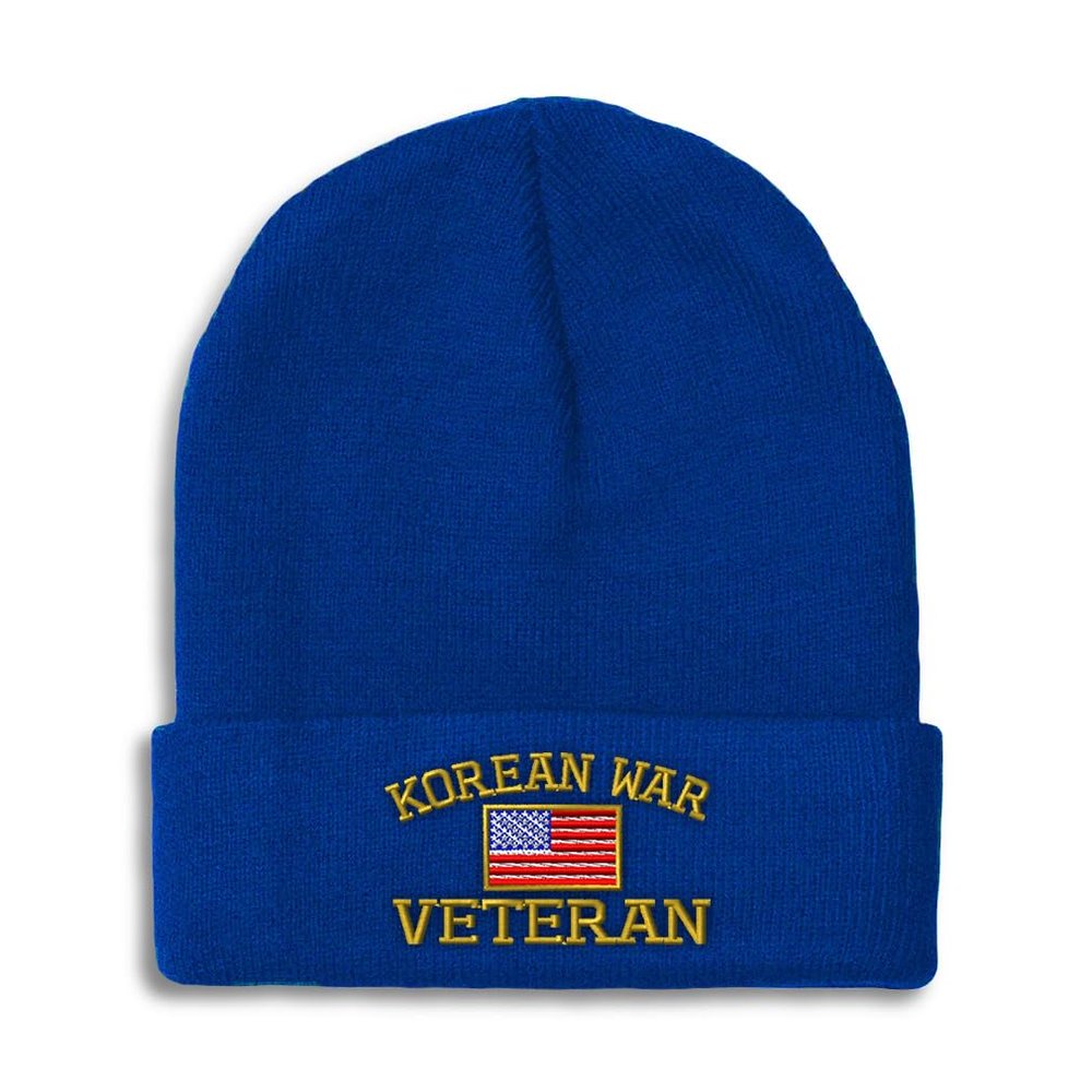 Speedy Pros Beanies for Men American Veteran Korean War A Skull Cap Winter Hats for Women Acrylic One Size Royal Blue Design Only