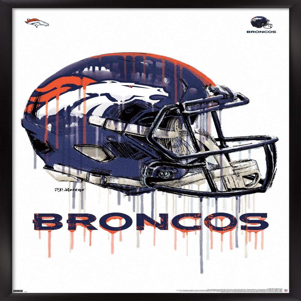 NFL Denver Broncos - Drip Helmet 20 Wall Poster, 34L x 22.4W, Black Framed Version