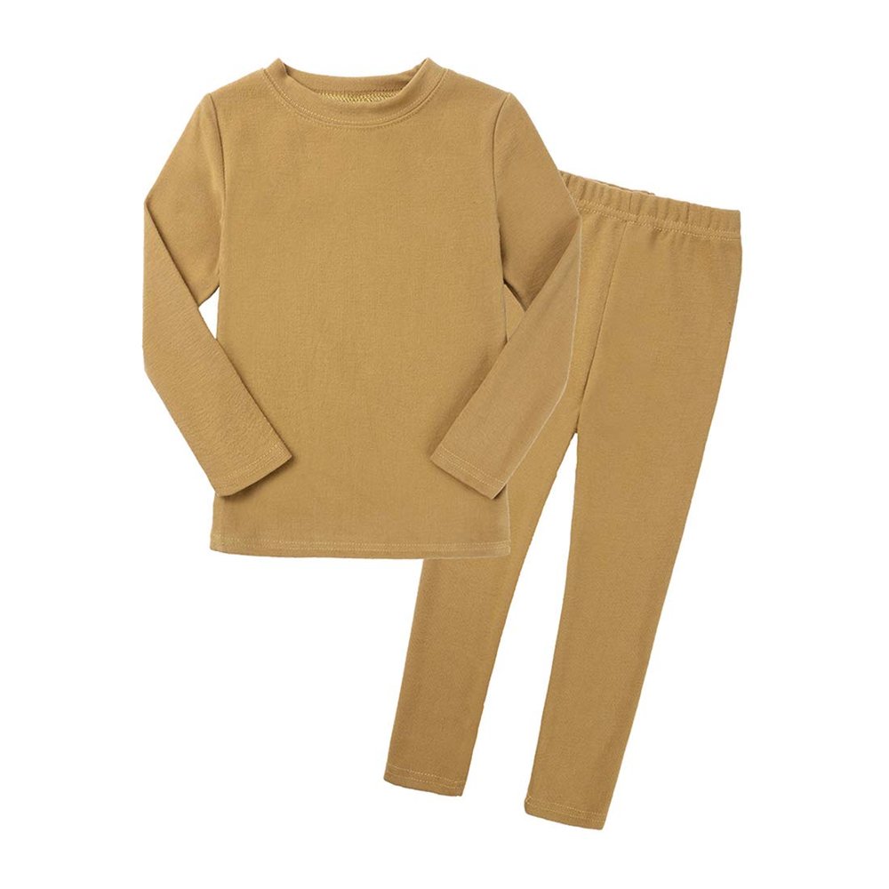 2Pcs Kids Boys Girls Cotton Pajamas Set, Toddler Solid Snug Fit Sleepwear Long Sleeve Tops + Elastic Pants Yellow