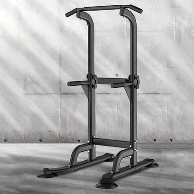 Dland Power Tower Pull Up Bar Dip Station and Height Adjustable Dip Bar Stand, Multi-Function Home Gym Exercise Equipment Strength Training Fitness Workout Station, Black