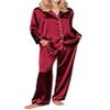 Ekouaer Christmas Pajamas for Women Silk Satin Holiday Button Down Pj Set Soft Long Sleeve Sleepwear (Wine,S) view 1