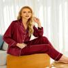 Ekouaer Christmas Pajamas for Women Silk Satin Holiday Button Down Pj Set Soft Long Sleeve Sleepwear (Wine,S) view 4