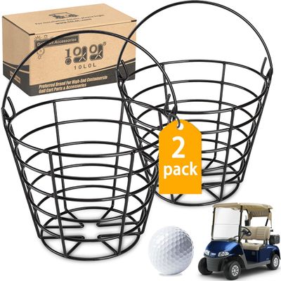 10L0L 2 Pack Metal Range Golf Ball Baskets with Handle, Golf Ball Storage Bucket, Holds 50 Balls Each (Balls Not Included)