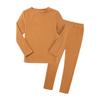2Pcs Kids Boys Girls Cotton Pajamas Set, Toddler Solid Snug Fit Sleepwear Long Sleeve Tops + Elastic Pants Orange view 1