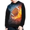 AFPANQZ Fire and Water Football Sweatshirts Boy's Hoodies Sweaters Sweatshirt Long Sleeves Front Pockets Thin Autumn Pajama Shirt Size XL Sports Running Outdoor Casual Costume Black view 2