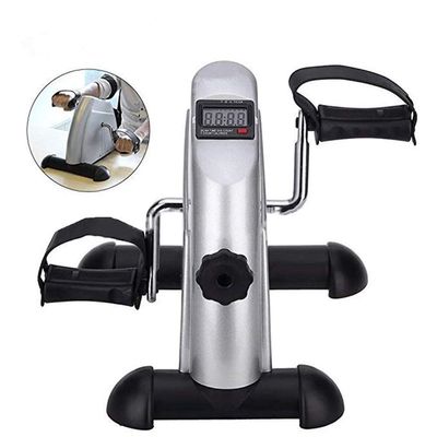 LIMEI-ZEN Mini Exercise Bike for Arm and Leg Pedal Exerciser with LCD Display Mini Exercise Bike Fitness Cycling Resistance Adjustable Silver