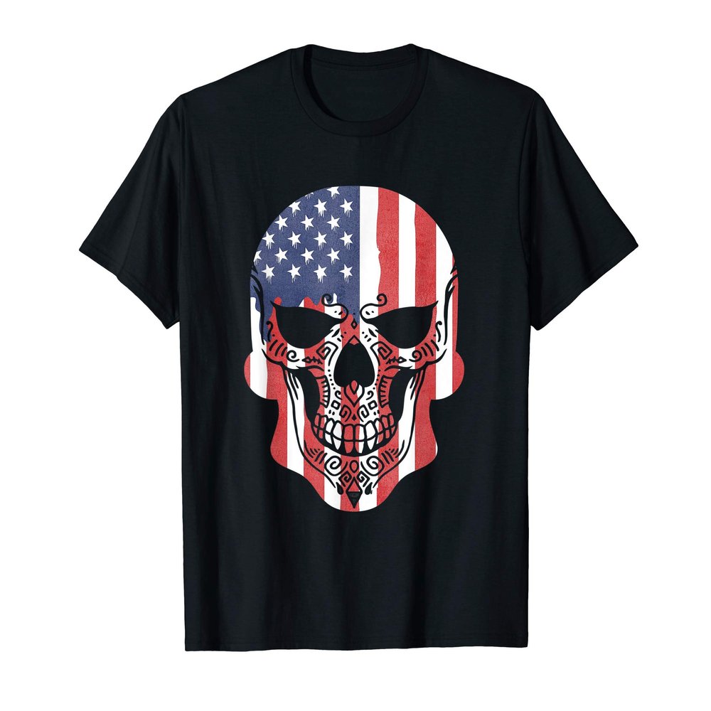 Patriotic Halloween Skull Dia De Los Muertos Patriotism Gift T-Shirt for Women Men
