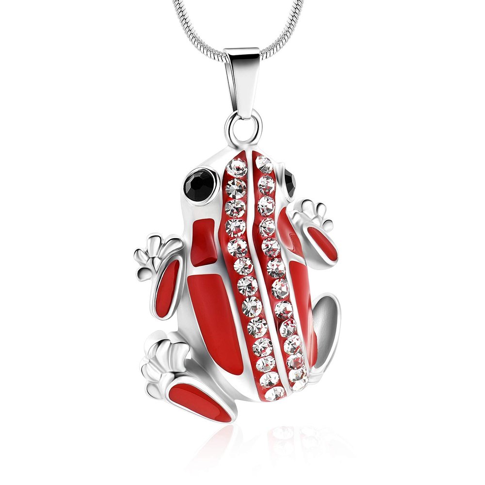Minicremation Cremation Jewelry for Ashes - Cute Frog Urn Necklace for Human Dog Cat Ashes Funeral Memorial Ashes Pendant Jewelry(Red)