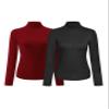 Kindcall Womens Slim Fitted Mock Turtleneck Tops Long Sleeve Lightweight Base Layer Shirts (Black Red, X-Small) view 1