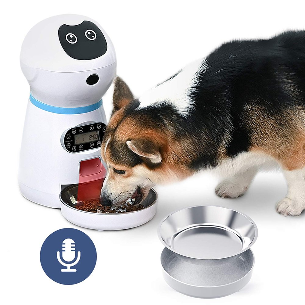 PJDDP Automatic Cat Feeder,3.5L Auto Dog Food Dispenser with Stainless Steel Food Bowl,4 Meals A Day with Timer Programmable Portion Control Voice Recorder for Cats and Dogs