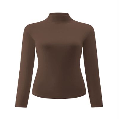 Kindcall Womens Slim Fitted Mock Turtleneck Tops Long Sleeve Lightweight Base Layer Shirts Coffee Large
