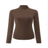 Kindcall Womens Slim Fitted Mock Turtleneck Tops Long Sleeve Lightweight Base Layer Shirts Coffee Large view 1