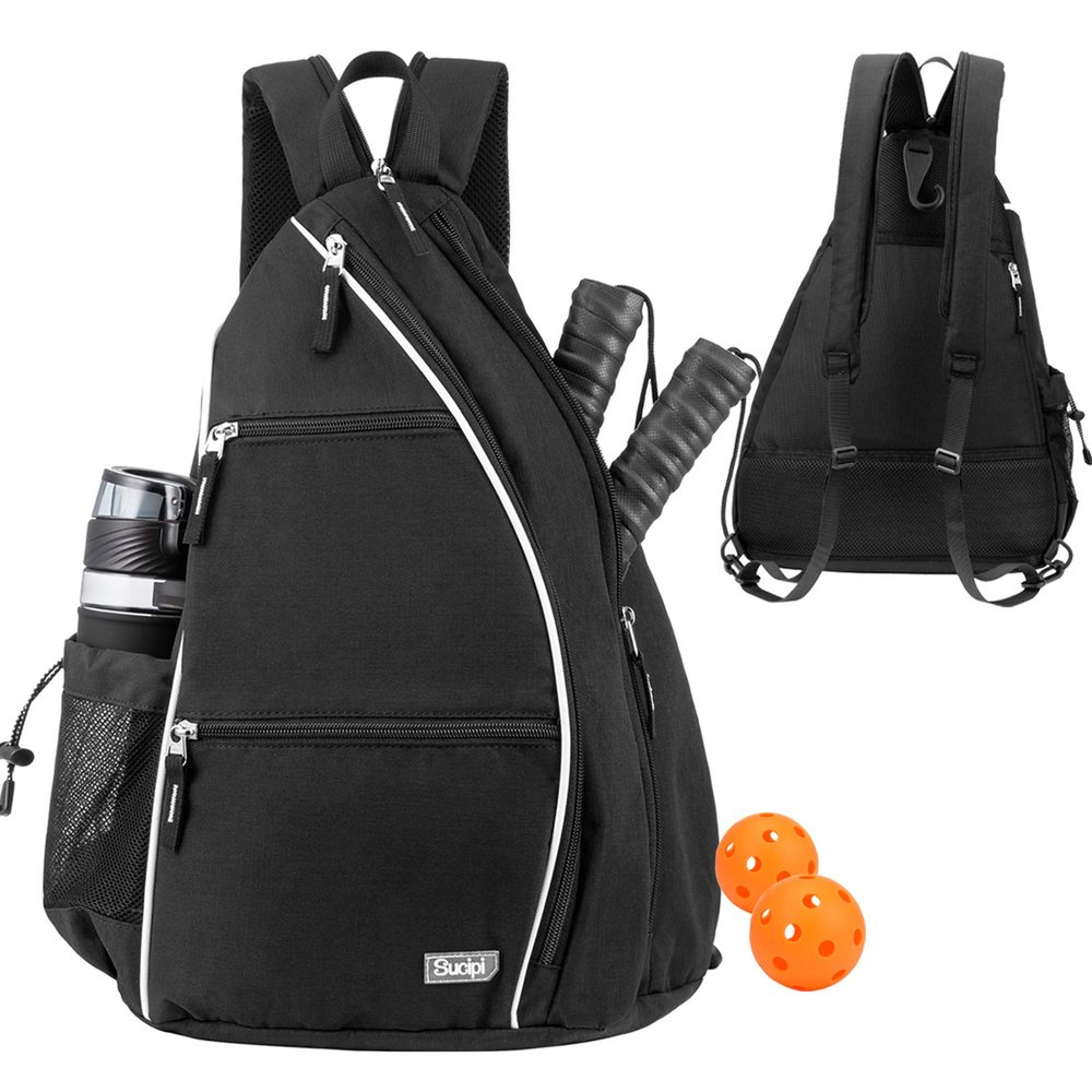 Sucipi Pickleball Bag - Men's -Women's Pickleball Backpack, Adjustable Sling Bag w/Fence Hook/Large Capacity/Safety Pocket-Black