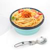 CCyanzi 1200ml Collapsible Camping Bowl Silicone Food Storage Container with Lid and Foldable Stainless Steel Fork Spoon, for Picnic, Travel, Camping, RV, Fridge and Microwave Bowls(Round, Blue) view 1