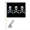 5' Wooden Flag Pole Kit W/Nylon White Bracket 3x5 Pirate 3 Skulls Poly Flag view 1