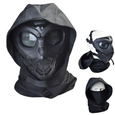 Tactical Airsoft Full Face Mask with Eye Protection for Helmet Apply to Paintball Cosplay Costume Party Hockey(QF Black Gray Lens)