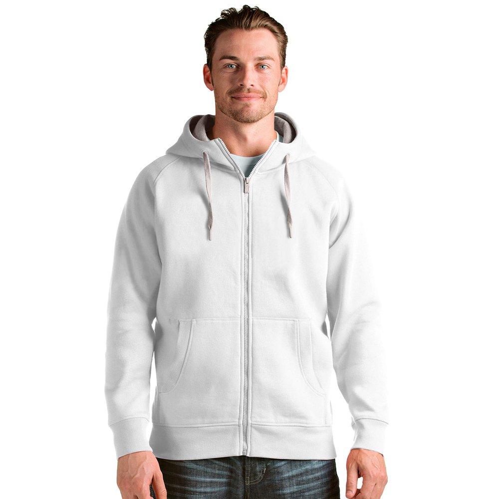 Antigua Victory Full Zip Hood Fleece, White, 2X