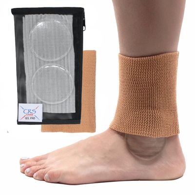 CRS Cross Ankle Gel Sleeves. Padded Skate Socks. Ankle, Foot and Lower Leg Cushion and Protection for Figure Skating, Ice Hockey, Roller, Inline, Riding, Ski. (Tan 2 Sleeves and 2 Gel Discs)