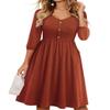 YATHON Fall Dresses for Women 3/4 Balloon Sleeve V Neck Button Down A-Line Casual Dress with Pockets (S, YT097-Brown) view 1