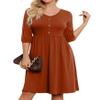 YATHON Fall Dresses for Women 3/4 Balloon Sleeve V Neck Button Down A-Line Casual Dress with Pockets (S, YT097-Brown) view 2