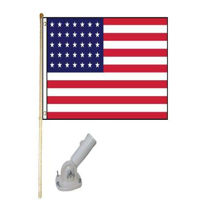 American Wholesale Superstore 5' Wooden Flag Pole Kit Nylon White Bracket & 35 Star USA Linear 3x5 Poly Flag