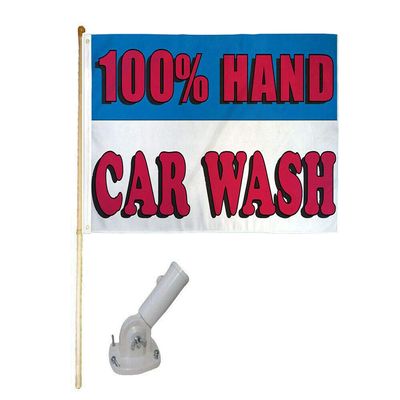 5' Wooden Flag Pole Kit W/Nylon White Bracket 100% Hand Car Wash 3x5 Poly Flag