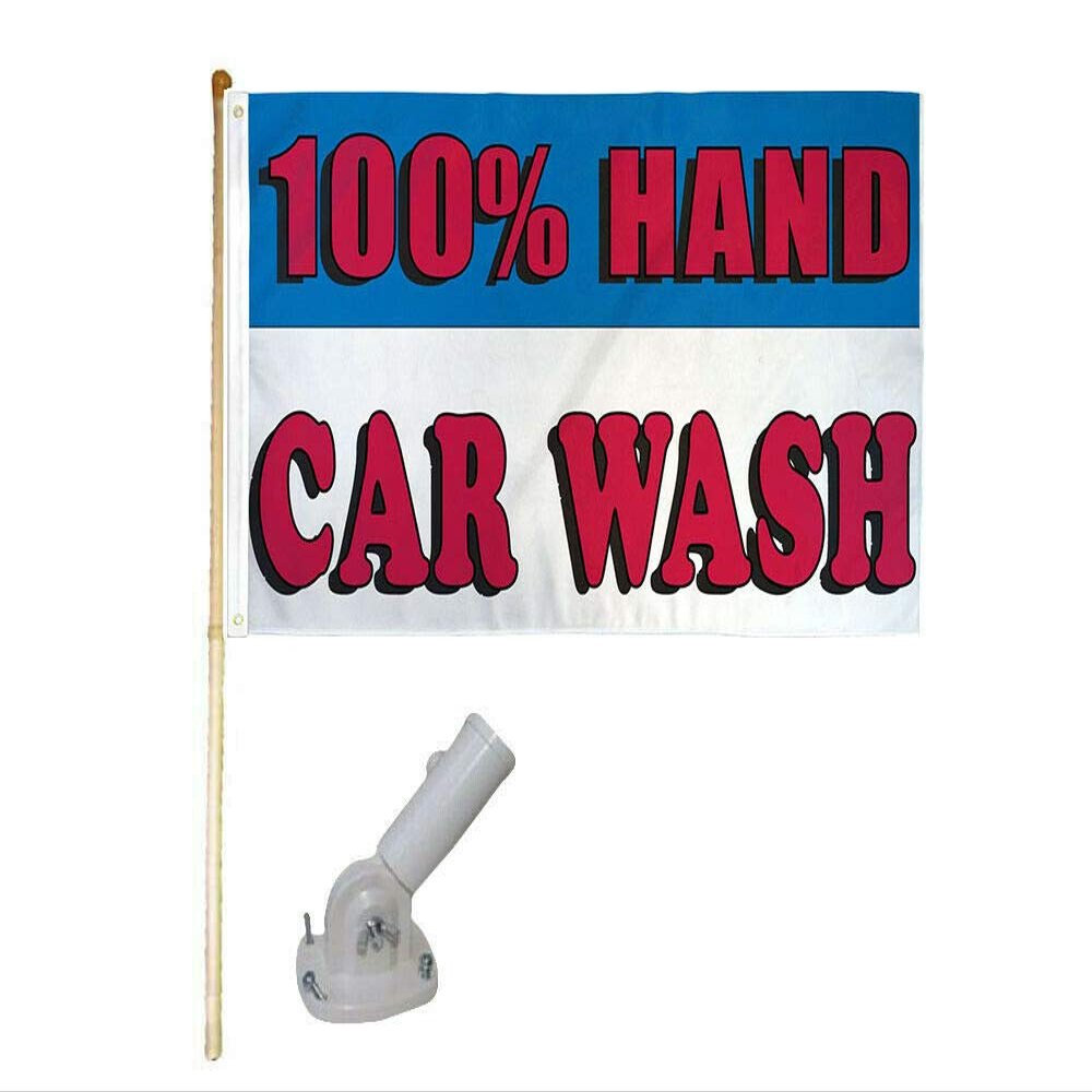 5' Wooden Flag Pole Kit W/Nylon White Bracket 100% Hand Car Wash 3x5 Poly Flag