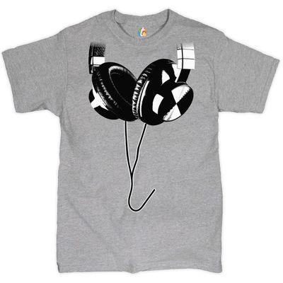 Huge Hanging Headphones T-Shirt DJ Music Tee Shirt Sport Gray Small