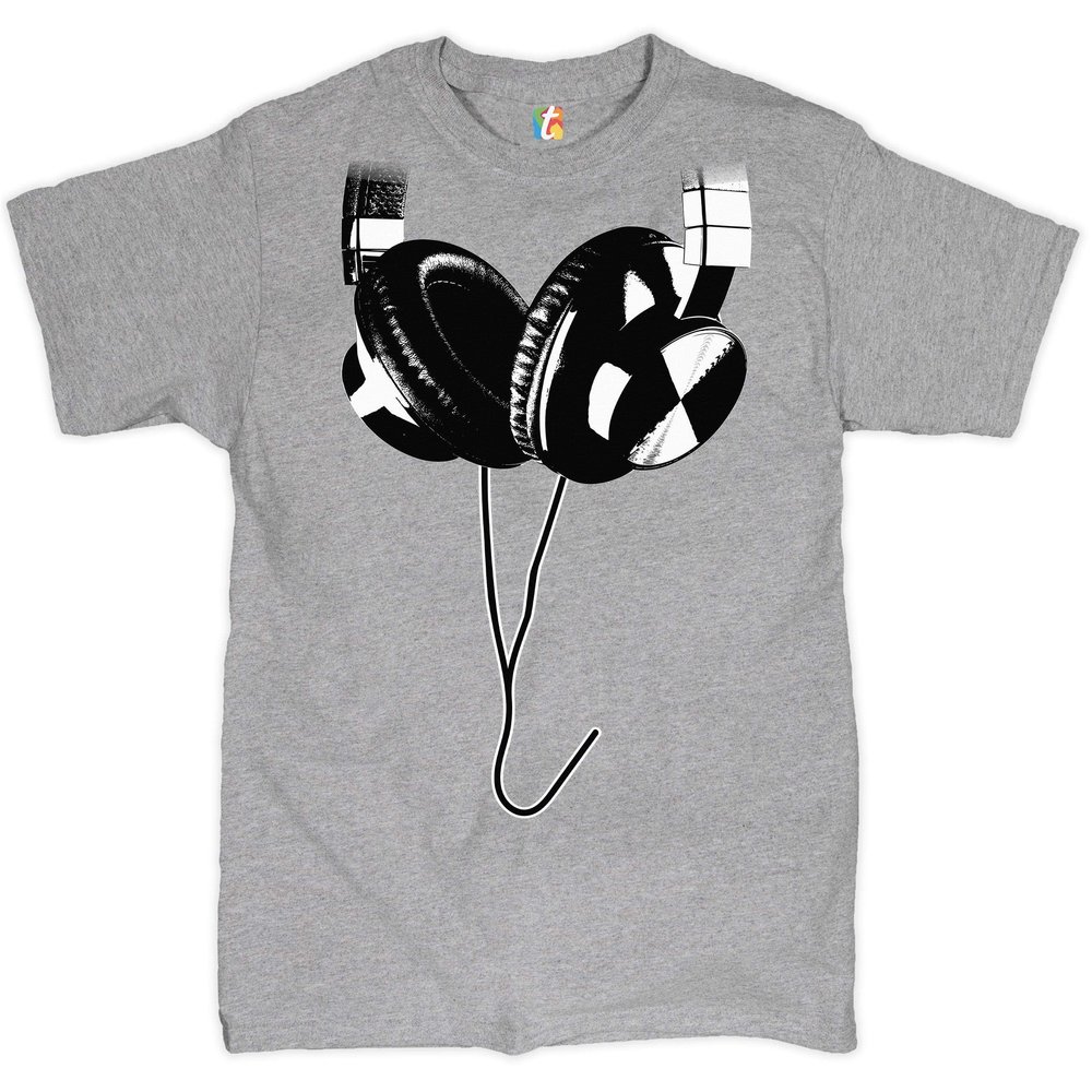 Huge Hanging Headphones T-Shirt DJ Music Tee Shirt Sport Gray Small