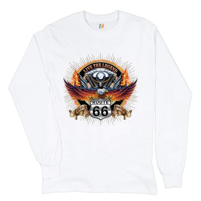Tee Hunt Wordclass Motorcycles Long Sleeve T-Shirt Live The Legend Route 66 Biker White Small