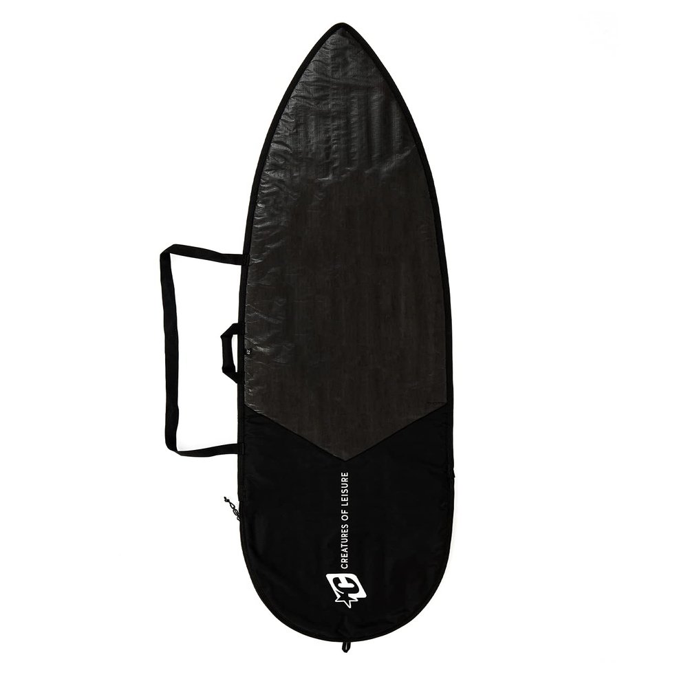 Creatures of Leisure 2023 Shortboard Icon Lite Cover, Durable Matte Black Tarpee, 3mm Foam Protection, Corrosion Resistant Zip, Black Silver, 6'3"