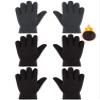 SATINIOR 3 Pairs Winter Fleece Gloves Kids Soft Warm Mitten for Boys Girls Full Fingers Outdoors Activities 5-12 Year(5-8 Years,Black, Grey) view 1