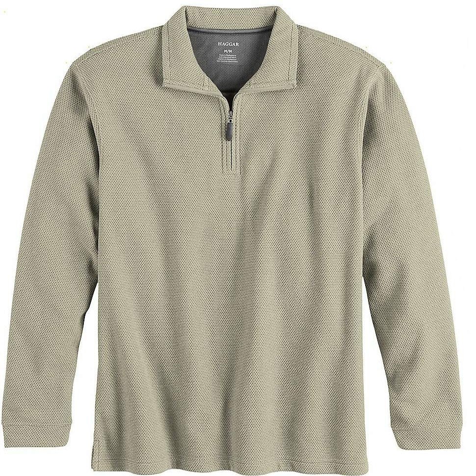 Haggar Men's Classic-Fit Honeycomb Texture Quarter-Zip Pullover Sweater (Small, Roasted Cashew)