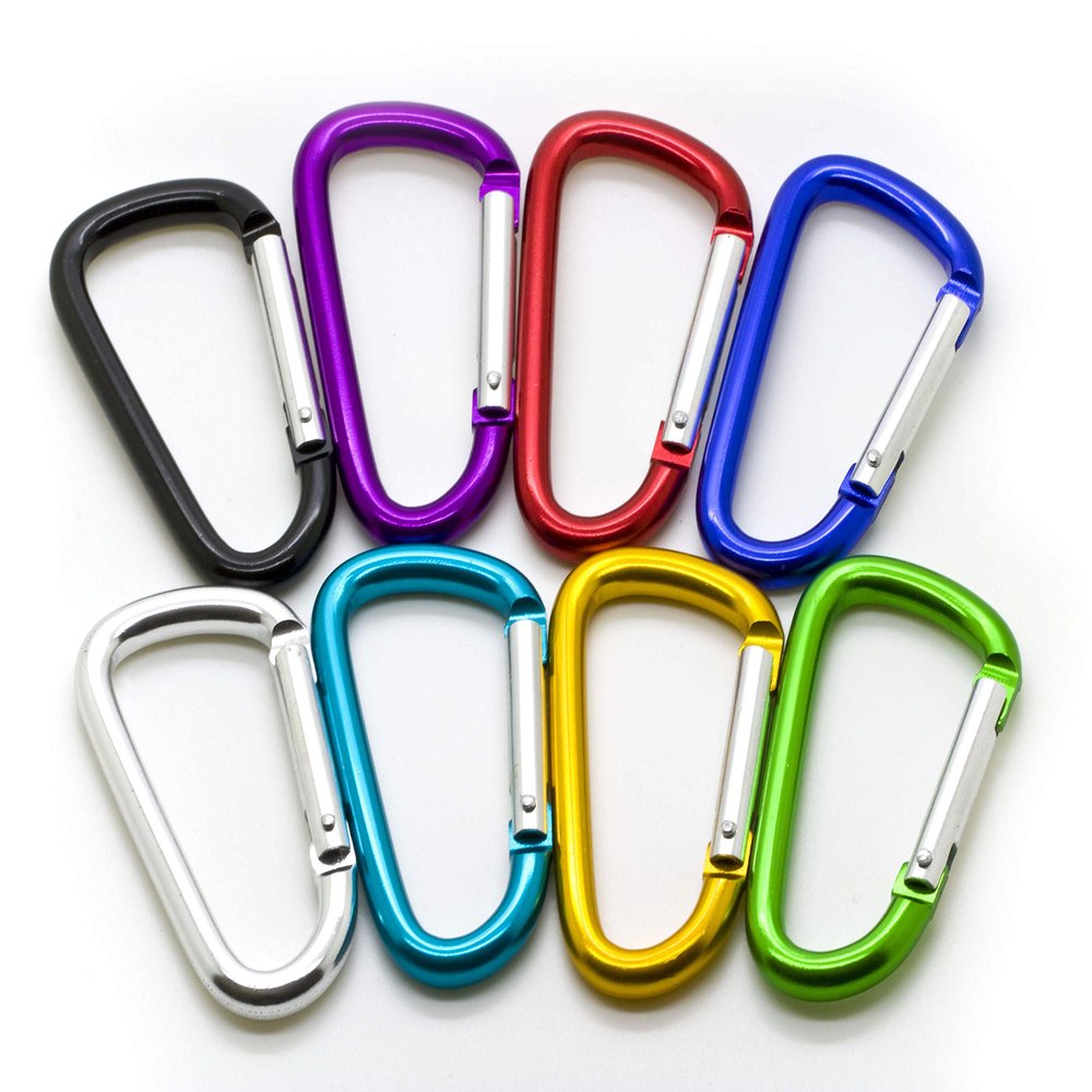 3" Aluminum Carabiner D Shape Buckle Pack, Keychain Clip, Spring Snap Key Chain Clip Hook Buckle (Assorted (12 Pack))
